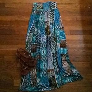 Aqua tribal maxi skirt